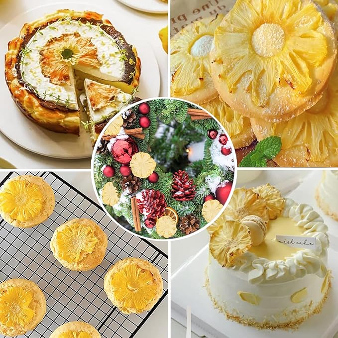 250G Dried Pineapple No Sugar Added Chips - Dehydrated Pine-apples Flowers Cocktail Garnish - Edible Piña Slices Dry Fruit Freeze Natural Dehydrated Fruit for Cake/Drink/Baking