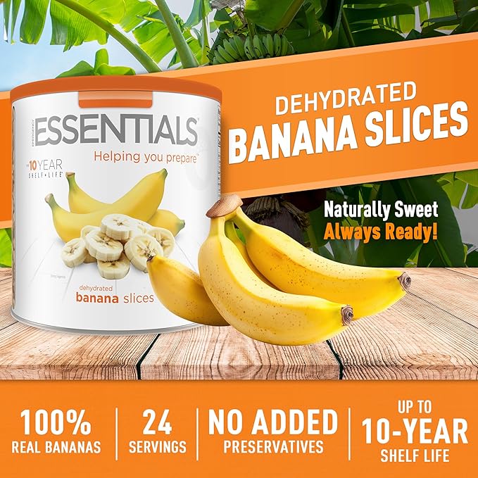 Emergency Essentials Dehydrated Banana Slices Emergency Food Supplies 10-Year Shelf Life 24 Servings
