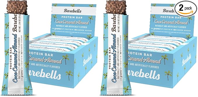 Barebells Protein Bars Coconut Caramel Almond - 12 Count 20g High Protein Treats - Chocolate Nutrition Bar with 1g Total Sugars - On-The-Go Breakfast or Post-Workout Snack (Pack of 2)