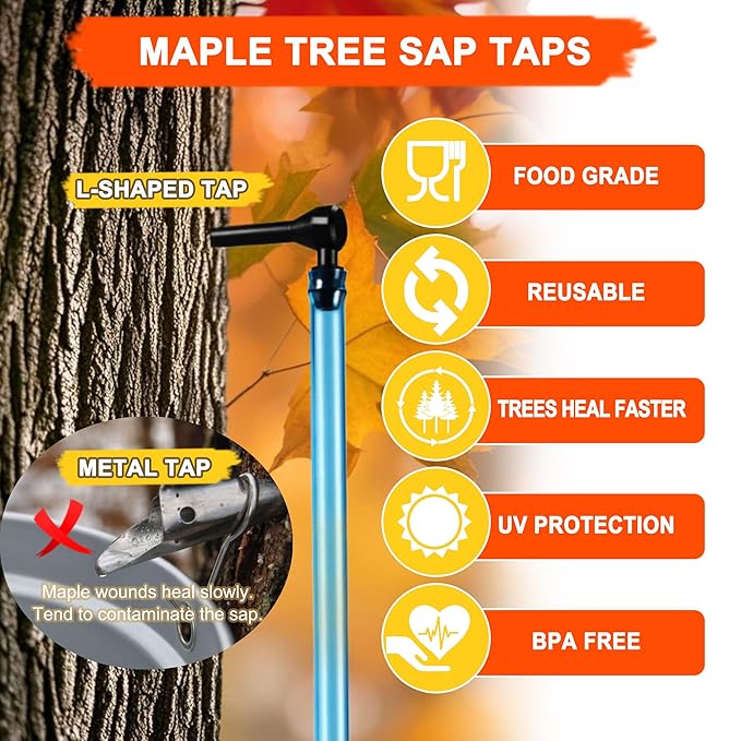 Maple Syrup Tree Tapping Kit with Bags 10 Maple Sap Taps 10 Food Grade 3ft Tubing 10 5L Bags 5 Syrup Filters Maple Birch Walnut Sugaring Starter Supplies Collection Gift for Experts or Beginners