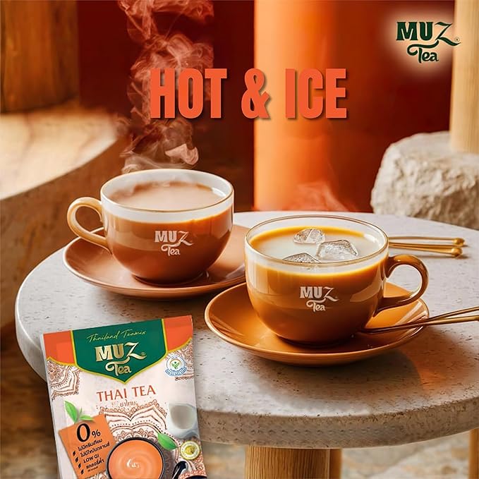 MuzTea Thai Tea Mix Milk Tea Powder 3 in 1 Instant Thai Tea Drink Packets Authentic Assam Tea Leaves For Hot Ice Tea No Artificial Color 15 Sachets (Thai Milk Tea)
