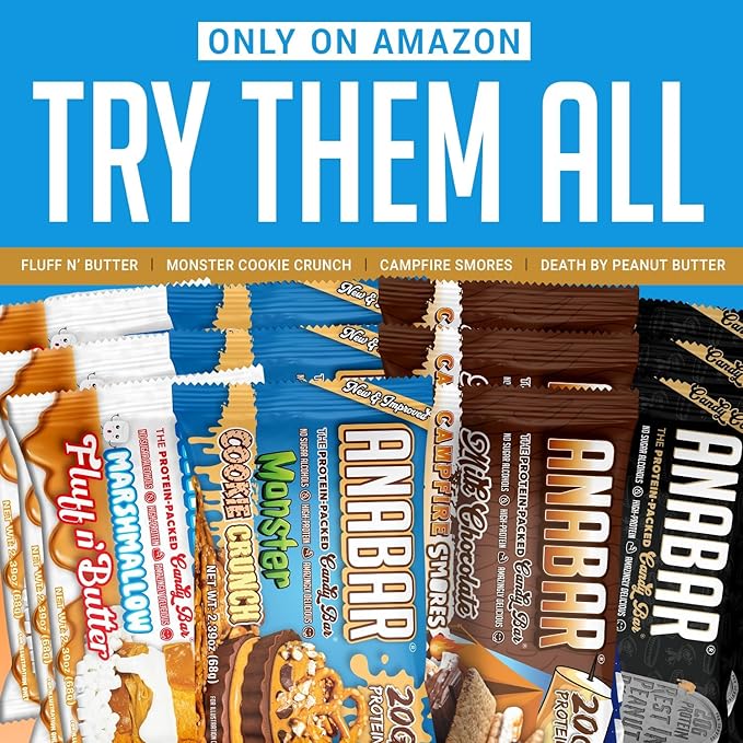 Anabar Protein Bar The Sampler Pack The Protein-Packed Candy Bar World's Best Tasting Protein Bar No Sugar Alcohols High Protein Amazingly Delicious 20 Grams of Protein (6 Bars Original Variet