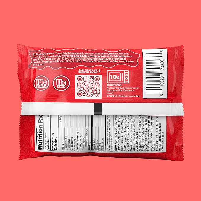 Redefine Foods Oatmeal Protein Pie Original Flavor - 8 Count - 14g of Protein Per Serving - Non-GMO