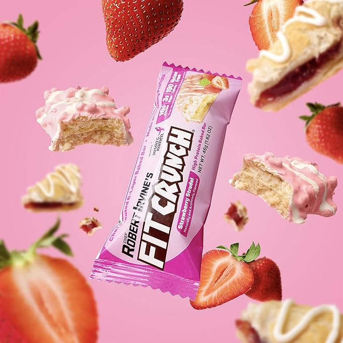FITCRUNCH Snack Size Protein Bars 6-Layer Baked Bar 3g of Sugar Gluten Free &amp Soft Cake Core (9 Bars Strawberry Strudel)