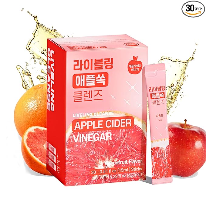 [Liveling] Apple Cider Vinegar Drink Stick &amp 3-in-1 Shot – Grapefruit Flavor | Supports Digestion Daily Cleanse Sugar-Free Low-Calorie Portable On-The-Go Packets (30 sticks)