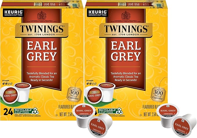 Twinings Earl Grey Black Tea K-Cup Pods for Keurig 24 Count (Pack of 2) Flavoured with Citrus and Bergamot Caffeinated Enjoy Hot or Iced