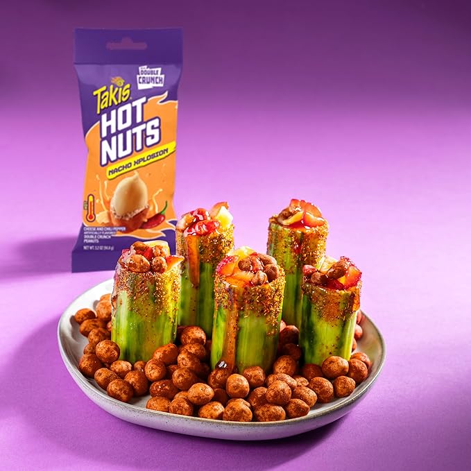 Takis Nacho Xplosion Hot Nuts 12 pc / 3.2 oz Snack Size Box Cheese and Chili Pepper Flavored Hot Spicy Double-Crunch Peanuts