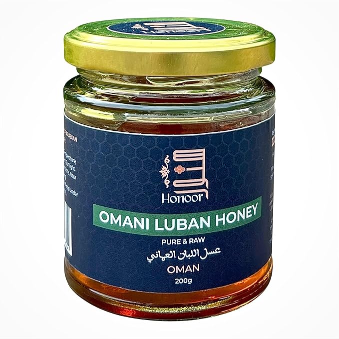 Omani Luban (Frankincense) Honey &amp Samar Honey Bundle (2 × 200g) – Unfiltered Unheated Pure &amp Raw Honey – Glass Jar Luxury Honey Set from Oman &amp Yemen