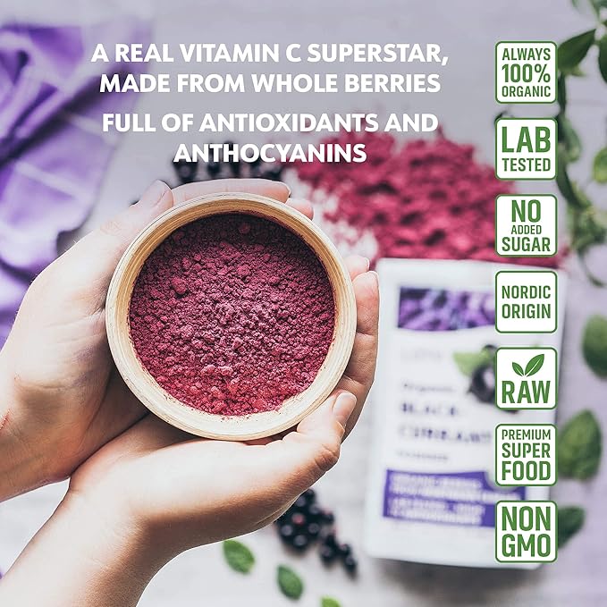 Organic Black Currant Powder – Pure 100% Natural Whole Fruit Freeze-Dried &amp Powdered – Non-GMO No Added Sugar – Rich in Polyphenols &amp Vitamin C – 4oz (15 Servings)