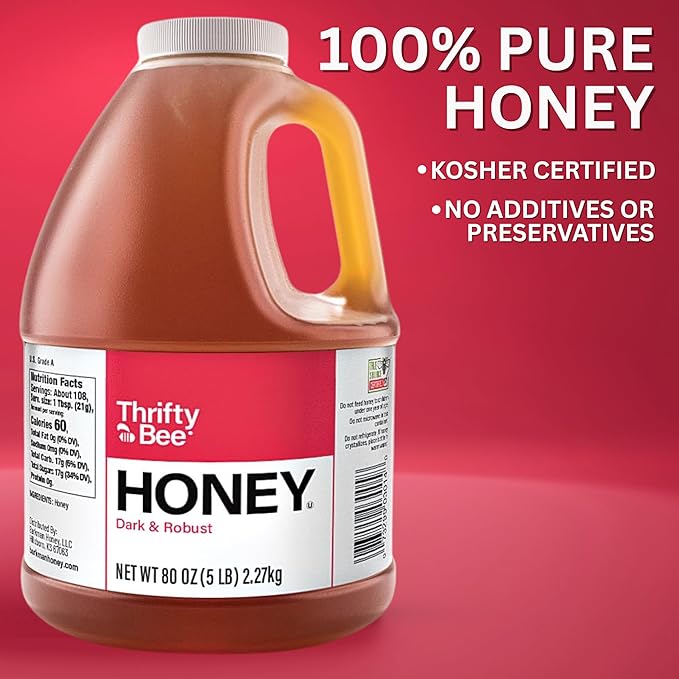 Thrifty Bee Honey 80 Ounce (5 LB) Large Bulk Honey Jug