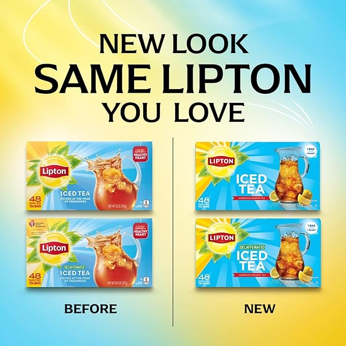 Lipton Unsweetened Family Size Iced Tea Bags Zero Calorie Black Tea 48 Tea Bags (Pack of 3 Total 144 Tea Bags)
