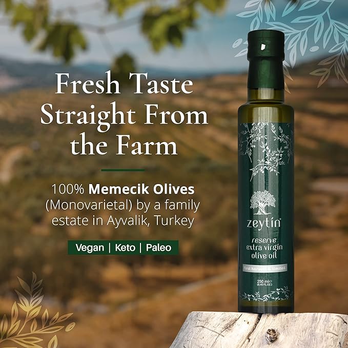Zeytin Reserve Olive Oil Extra Virgin - Early 2024 Harvest Bottled in May - Awarded Brand - Limited Edition - Vegan Keto &amp Cold Pressed Olive Oil for Cooking Soup &amp More (8.5fl oz - Pack of