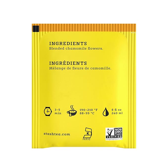 Stash Tea Chamomile Herbal Tea - Naturally Caffeine Free Non-GMO Project Verified Premium Tea with No Artificial Ingredients 20 Count (Pack of 6) - 120 Bags Total