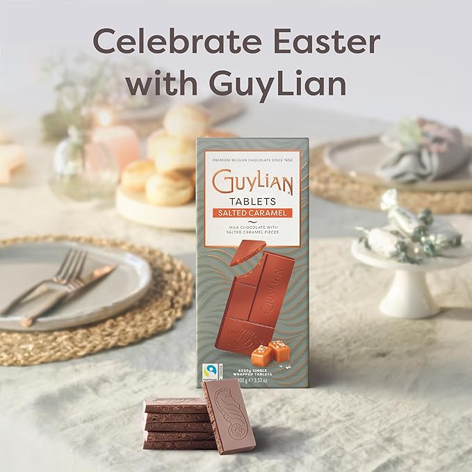 Easter Chocolate Candy Milk Chocolate Salted Caramel Bar by GuyLian 3.53oz Premium Belgian Gourmet Chocolate Easter Basket Stuffers for Adults Gifts (12 bars)