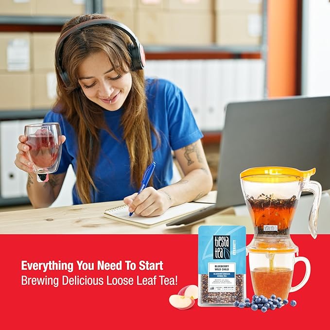 Tiesta Tea Ultimate Live Loose Leaf Kit Tea Starter Kit with High to Non-Caffeinated Blends Hot &amp Iced Brews Includes Black Green Herbal Sample Bags and 16oz Brewmaster Dispensing Infuser