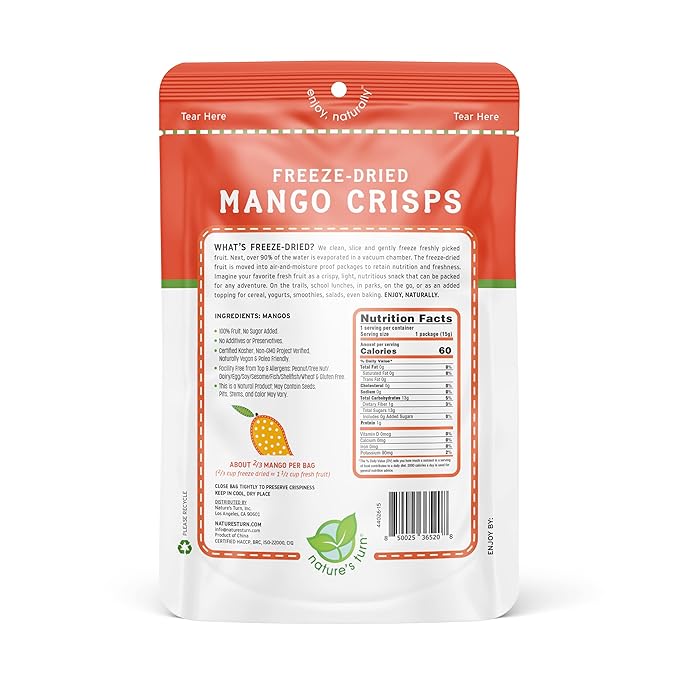 Nature's Turn Freeze-Dried Fruit Snacks Peach and Mango Crisps Pack of 24 (0.53 oz Each)