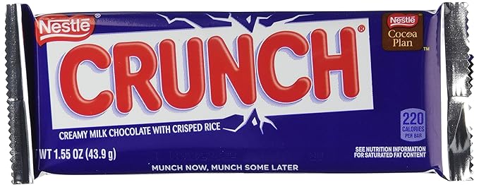 CRUNCH Full-Size Candy Bar Creamy Milk Chocolate with Crunchy Crisped Rice 36 Individually Wrapped Bars 1.55 oz Each