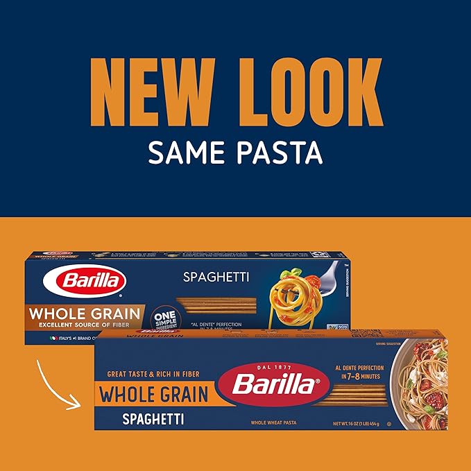 Barilla Whole Grain Spaghetti Pasta 16 oz. Box (Pack of 20) - Non-GMO Made With 100% Whole Grain Durum Wheat - Great Source of Fiber