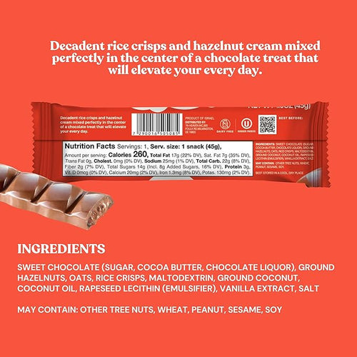 7th Heaven Vegan Oat Milk Chocolate Snack Bars: Rice Crisps and Hazelnut Cream - (1.6 oz - 6 Pack) Healthy Chocolate Perfect Valentines Gift For Your Loved Ones 100% Dairy Free Non GMO Kosher Pa