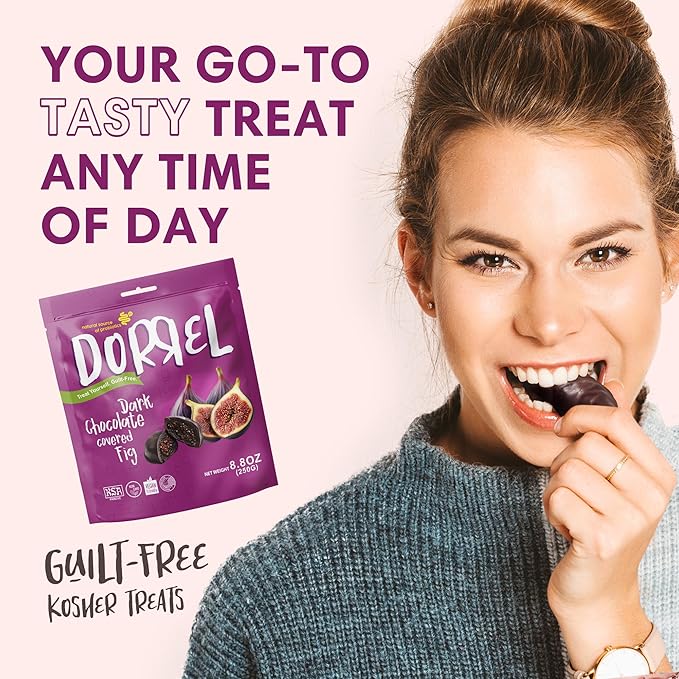 DORREL - Belgian Dark Chocolate Covered Figs High Energy Vegan Choco Snack with Medjool Dates &amp Dried Mission Figs Center Delicious Kosher &amp Non-GMO Pack of 3 8.8 oz / 250 g Ea