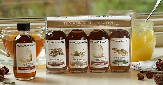 Runamok Organic Vermont Maple Syrup Sampler | Tea Pairing Maple Syrup Collection | 2 oz (4 count) | 60mL | Traditional and Infused Organic Maple Syrups