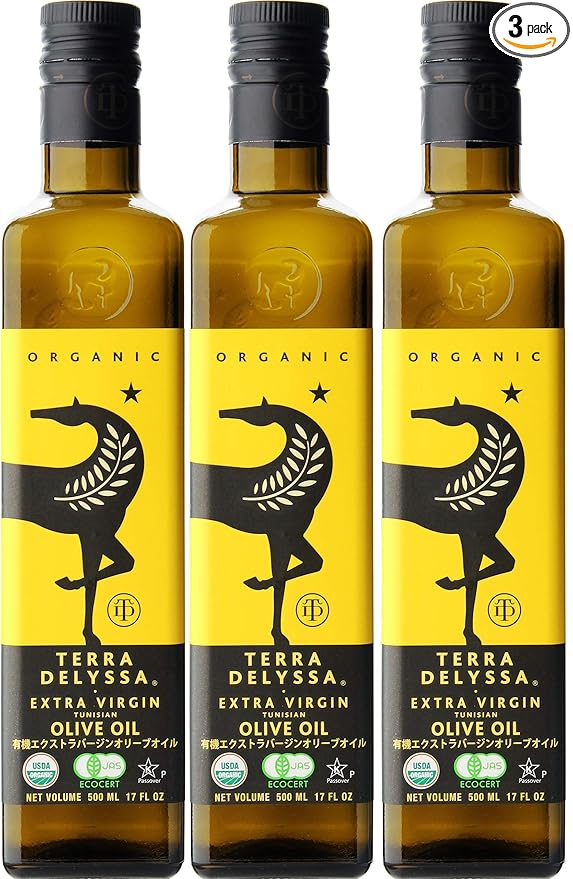 Terra Delyssa First Cold Pressed Organic Extra Virgin Olive Oil Single Sourced 500 ML (17 fl. oz) Dark Glass Bottle - 3 Pack Non-GMO Naturally Rich in Antioxidants and Polyphenols