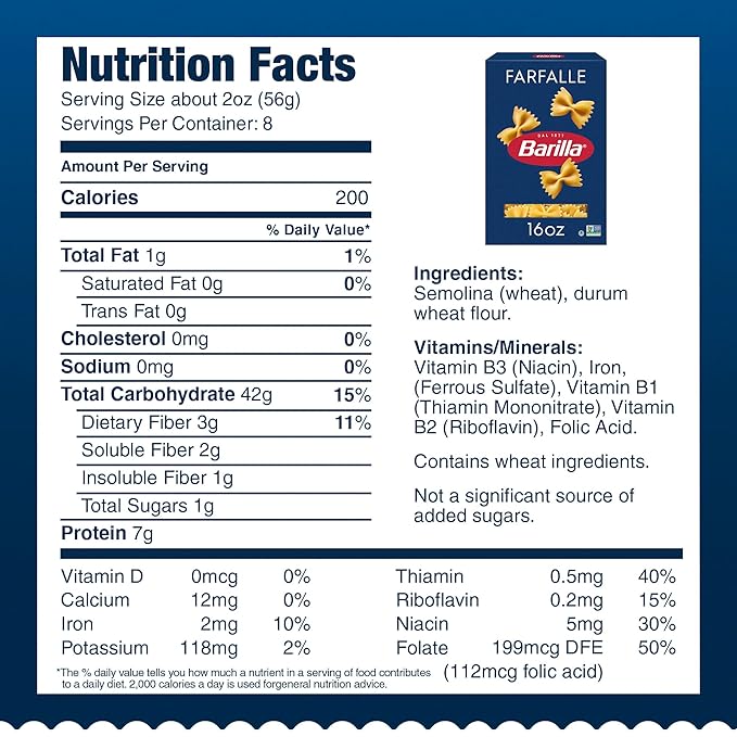 Barilla Farfalle Pasta 16 oz. Box (Pack of 12) - Non-GMO Made with Durum Wheat Semolina - Kosher Certified