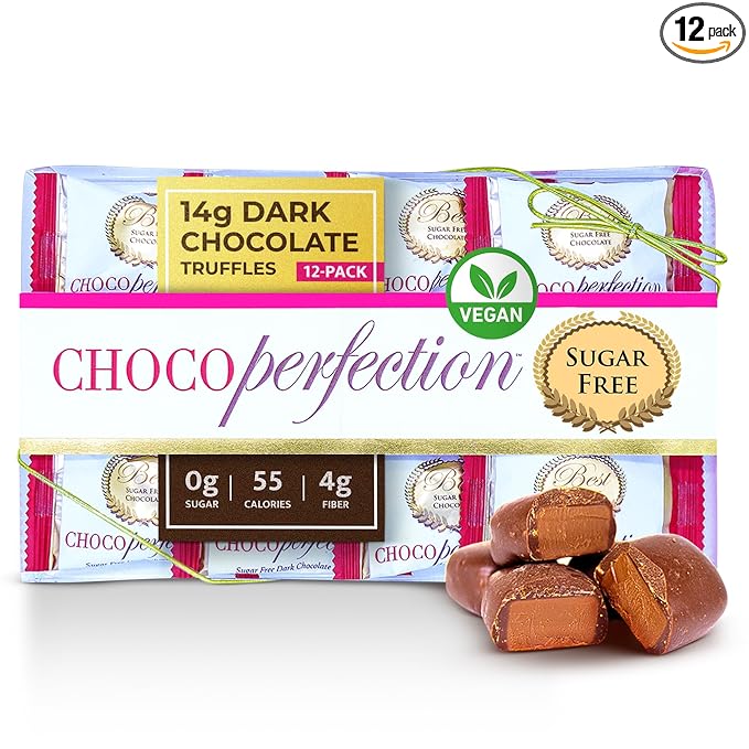 ChocoPerfection Sugar Free Dark Chocolate Truffles - Keto-Friendly Gluten-Free and Dairy-Free - Low Glycemic Fiber-Rich &amp Vegan - European Taste with Multiple Flavors - 55 calories 14g per Truf
