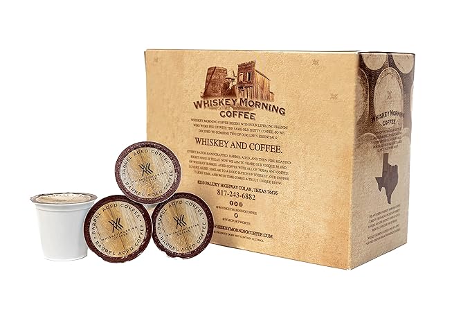 Whiskey Morning Coffee Bourbon Barrel Aged Coffee Pods Fire Roasted Coffee Pod 24 Count Small Batch Roasted Whiskey Infused Single Serve K-Pods Strong &amp Bold Medium Roast