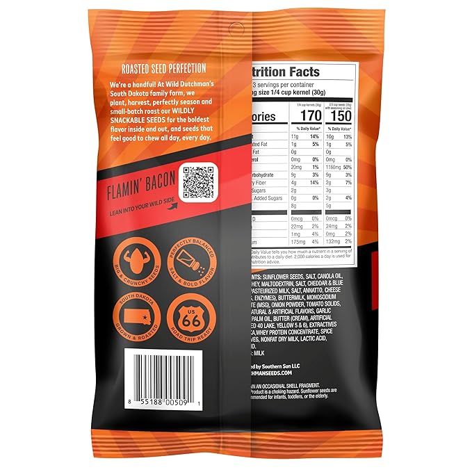 Wild Dutchman Roasted Sunflower Seeds in a Resealable Bag for Ultimate Freshness and an Easy Pour 6 Flavor Variety Snack Pack 5.5 oz (Pack of 6)