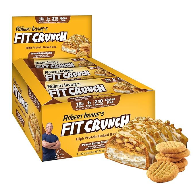 FITCRUNCH Snack Size Protein Bars 6-Layer Baked Bar 1g of Sugar Gluten Free &amp Soft Cake Core (9 Bars Peanut Butter Cookie)