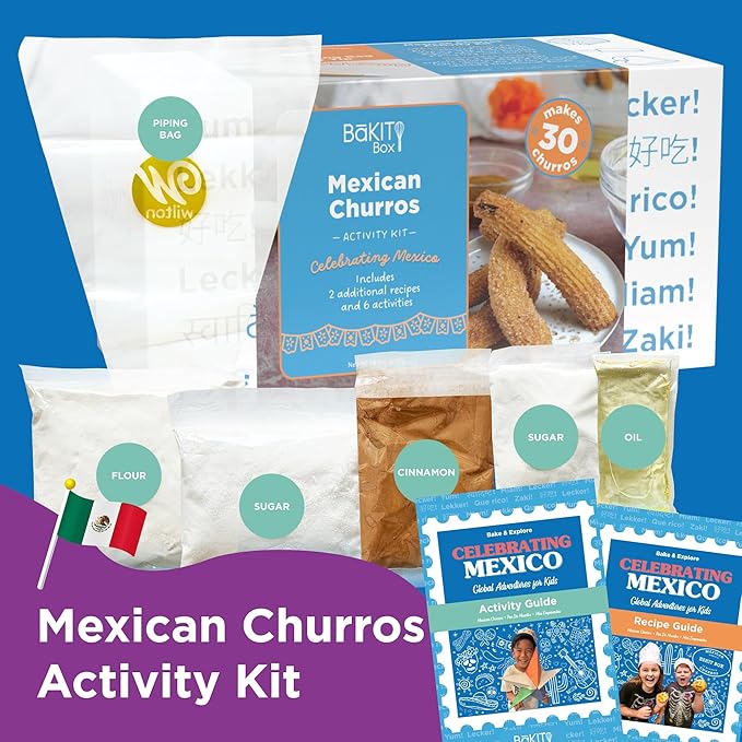 BāKIT Box Churros Baking Kit for Kids Authentic Mexican Dessert with Printed Recipe &amp Activity Guide Fun STEM Learning Gift for Ages 5–12 Homeschool &amp Family Cooking Set