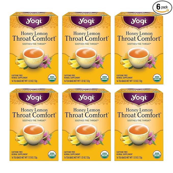 Yogi Tea - Honey Lemon Throat Comfort (6 Pack) - Soothes the Throat - 96 Tea Bags