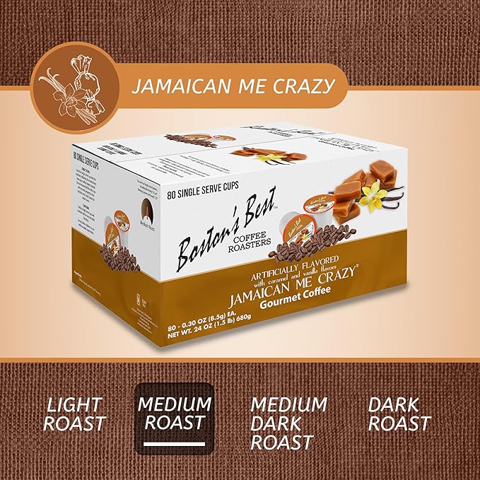 Boston’s Best - Jamaican Me Crazy Flavored Delicious Gourmet Coffee 1 Count (80 Single Serve Cups)