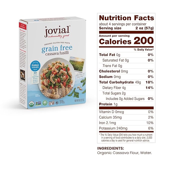 Jovial Grain-Free Cassava Pasta Variety (Orzo Penne and Fusilli) - Cassava Pasta Paleo Pasta Gluten Free Pasta Spaghetti Grain-Free Gluten-Free Organic Non-GMO - 3 Pack 1 of Each Flavor