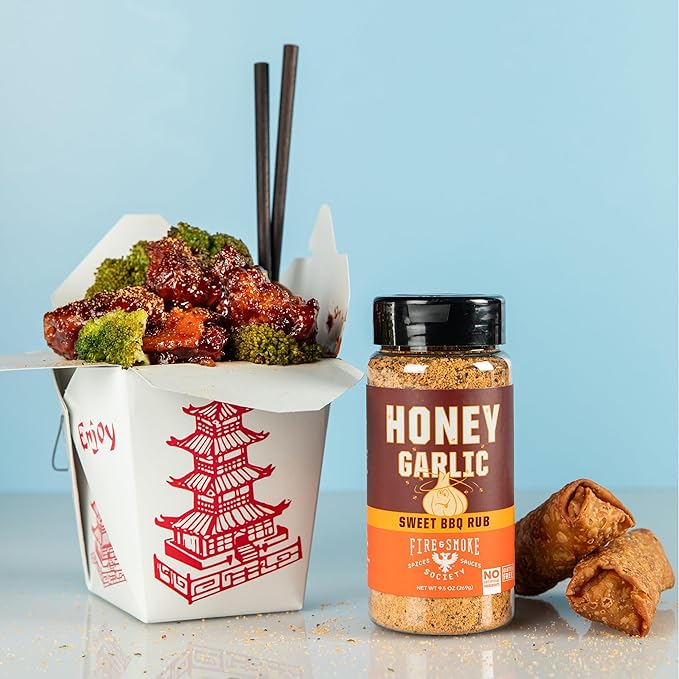 Fire &amp Smoke Society Honey Garlic BBQ Rub | Seasonings for Smoking and Grilling | Pulled Pork Ribs Chicken Burgers Dry Rubs and Spices | Honey Garlic Brown | Large (2-Pack)