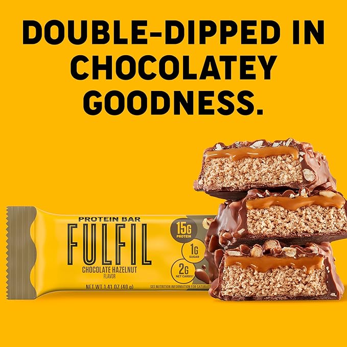 FULFIL Protein Snack Bars Chocolate Hazelnut Flavored Gluten Free with 15g Protein Pantry Staples 12 Count