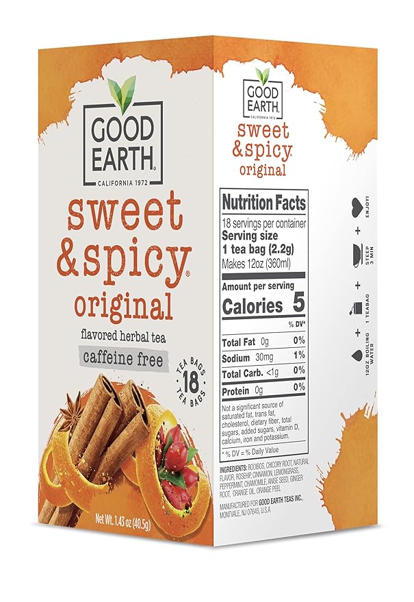Good Earth Herbal Tea Sweet &amp Spicy Caffeine Free 18 Count Tea Bags