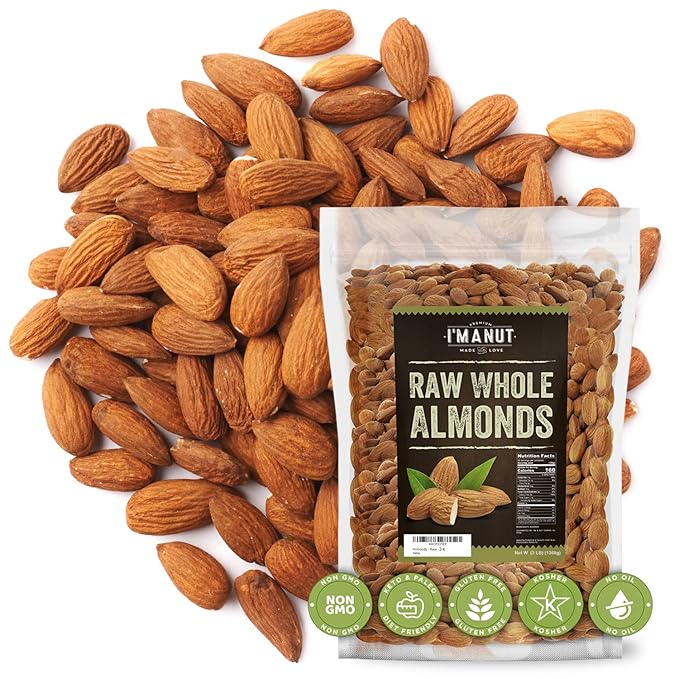 Raw California Almonds 48 oz (3 lbs) | Natural | Whole | Batch Tested Gluten &amp Peanut Free | No PPO | Non-GMO | No Herbicide | Healthy Protein boost | Premium Quality | for Snacking Baking Cooki