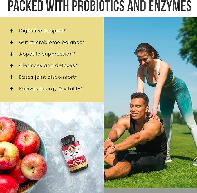Ancient Bliss Apple Cider Vinegar Organic Capsules with The Mother Helps Improve Digestion Unfiltered Vinegar Capsules 1600MG (120 Capsules)