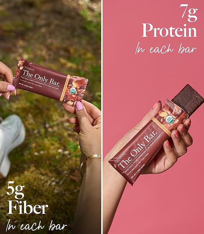 Truvani Plant Based Snack Bars | Chocolate Peanut Butter 12 Pack | 7g Protein | USDA Organic and Vegan | The Only Bar | Dairy Soy and Gluten Free | Individually Wrapped