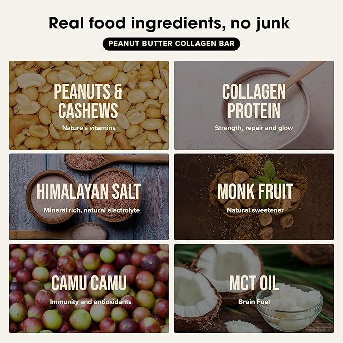 Chief Collagen Protein Bar Peanut Butter 100% Natural Ingredients Keto &amp Paleo Friendly Snack Gluten Free &amp Low Sugar 12 Pack