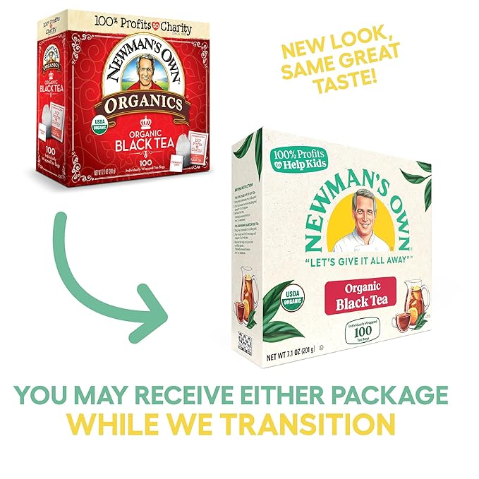 Newman’s Own Organic Black Tea 100 Tea Bags Pack of 5 USDA Organic