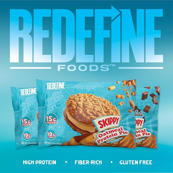 Redefine Foods Oatmeal Protein Pie SKIPPY Peanut Butter - 8 Count - 15g of Protein Per Serving - Non-GMO