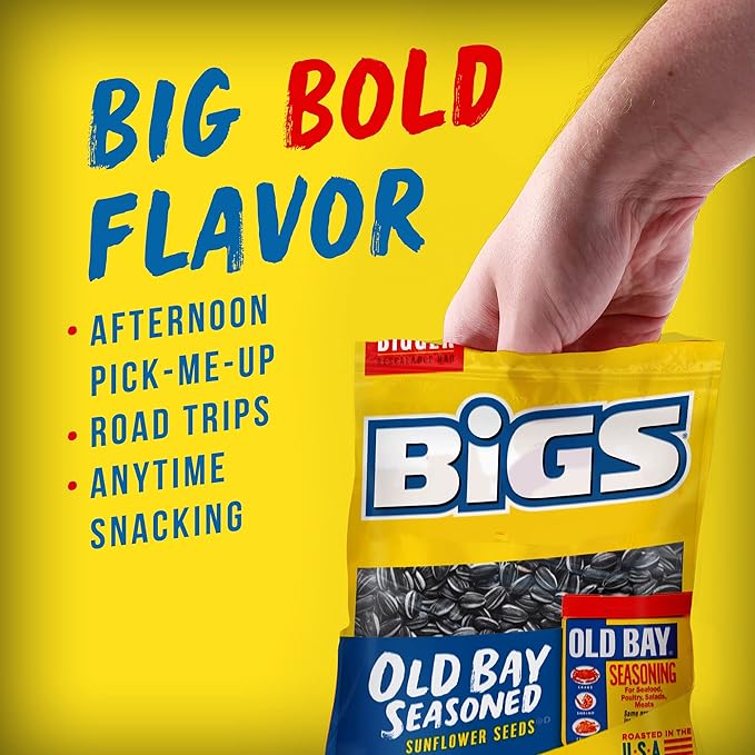 BIGS Sunflower Seeds Old Bay Seasoned Flavor Easter Basket Stuffer for Sports Fans 5.35 oz. (Pack of 12)