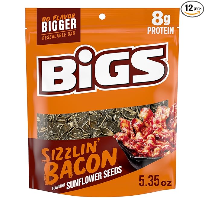 BIGS Sunflower Seeds Sizzlin' Bacon Flavor Easter Basket Stuffer for Sports Fans 5.35 oz. (Pack of 12)