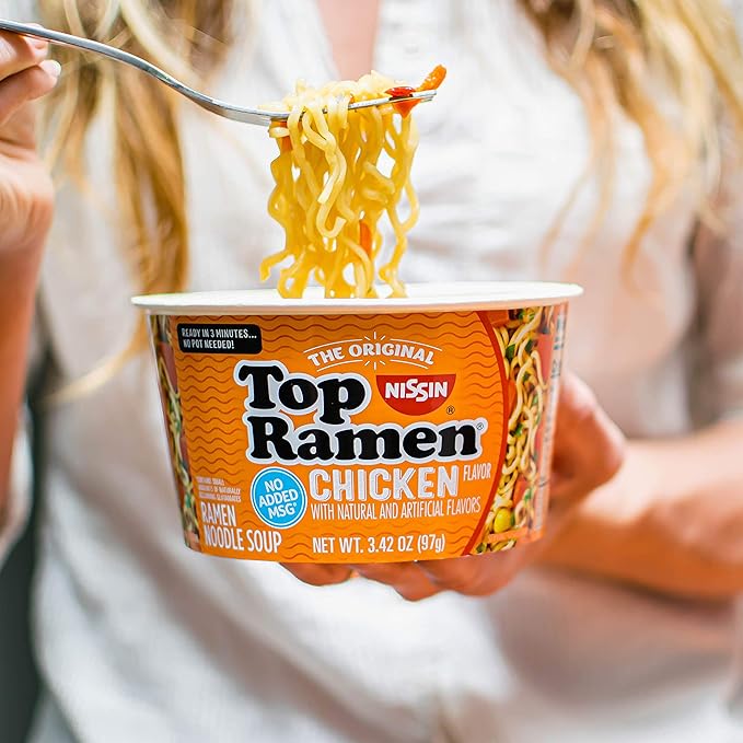Nissin Top Ramen Bowl Ramen Noodle Soup Chicken 3.42 Ounce (Pack of 6)