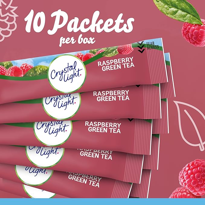 Crystal Light Raspberry Green Tea Naturally Flavored Powdered Drink Mix 120 ct Pack 12 Boxes of 10 On-the-Go-Packets