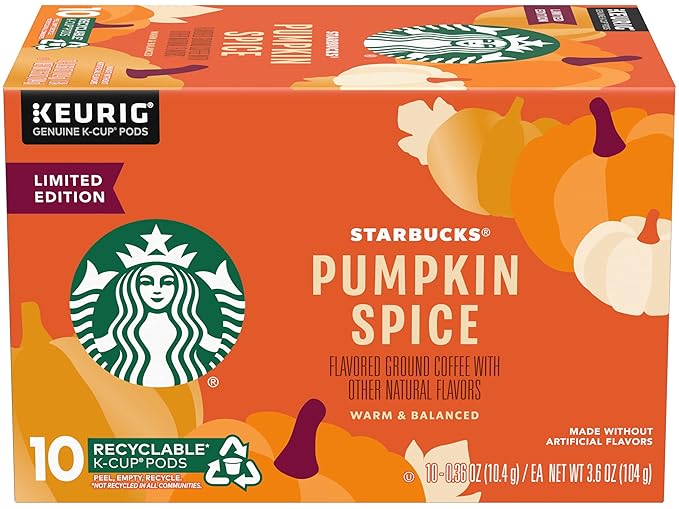 Starbucks Pumpkin Spice Coffee K-Cup Pods Limited Edition Made without Artificial Flavors Keurig Genuine K-Cup Pods 10 CT K-Cups Per Box (Pack of 3 Boxes)