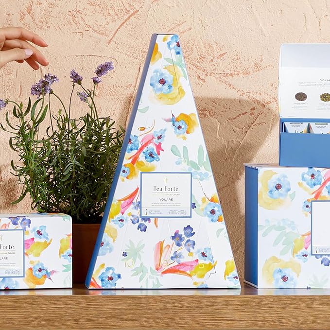 Tea Forte Tea Advent Calendar Gift Set 12 Individually Wrapped Handcrafted Assorted Pyramid Infuser Tea Bags with Numbered Doors Volare